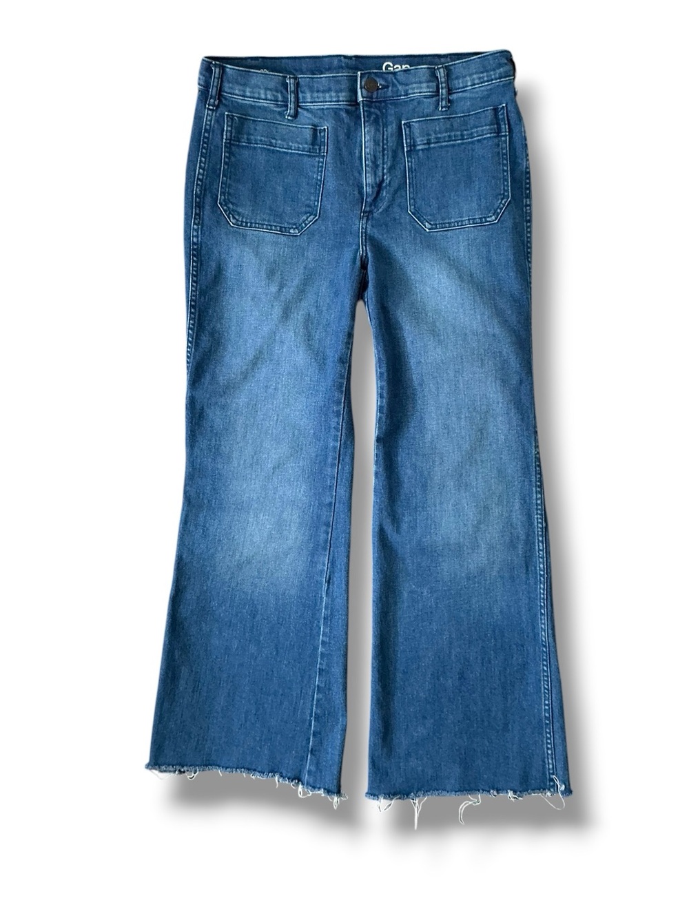 GAP 1969 Classic Mid-Blue Wide-Leg Jeans with Front Patch Pockets